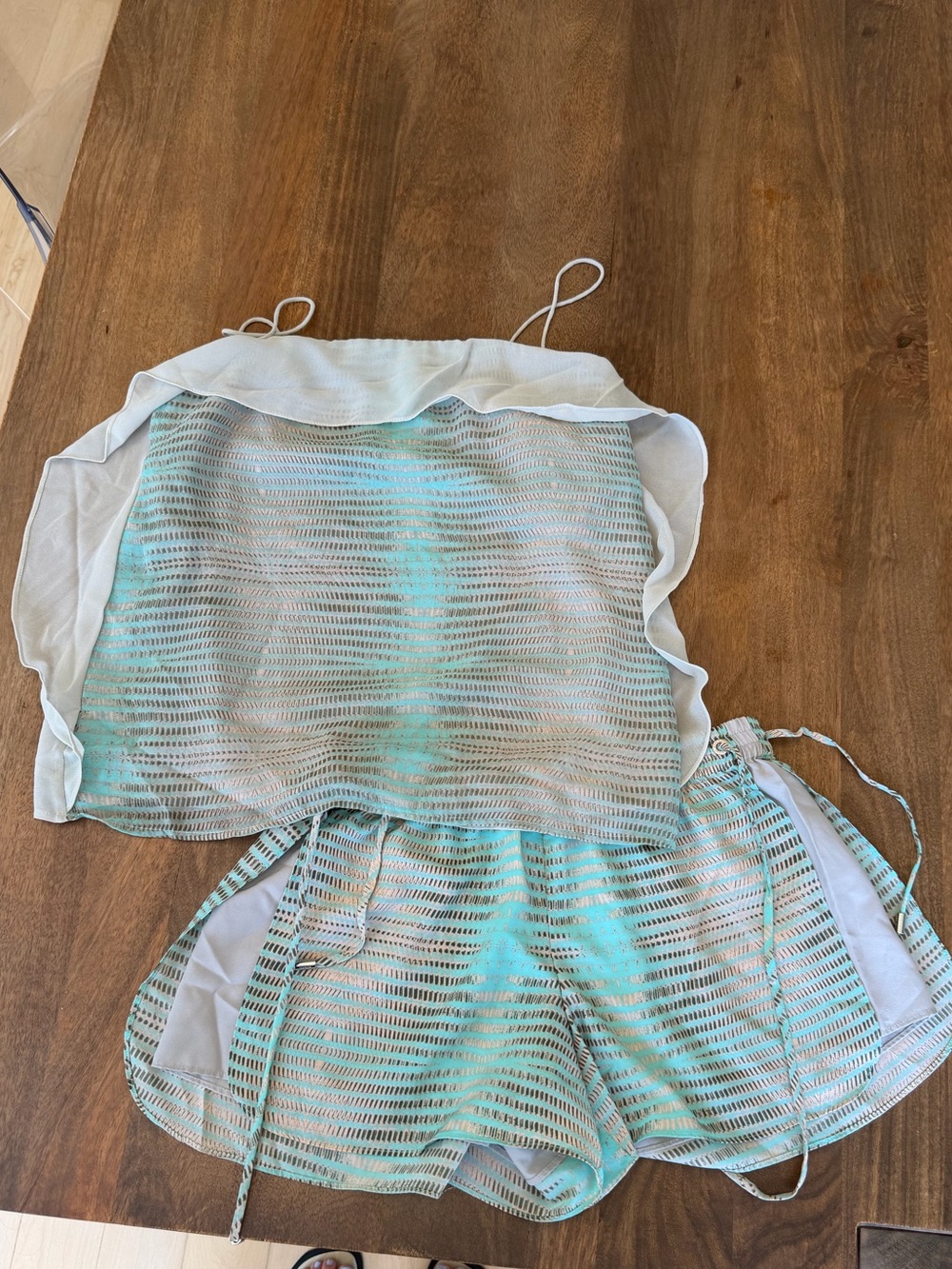Armani Exchange Mint and Cream Mesh Cami & pajama Set